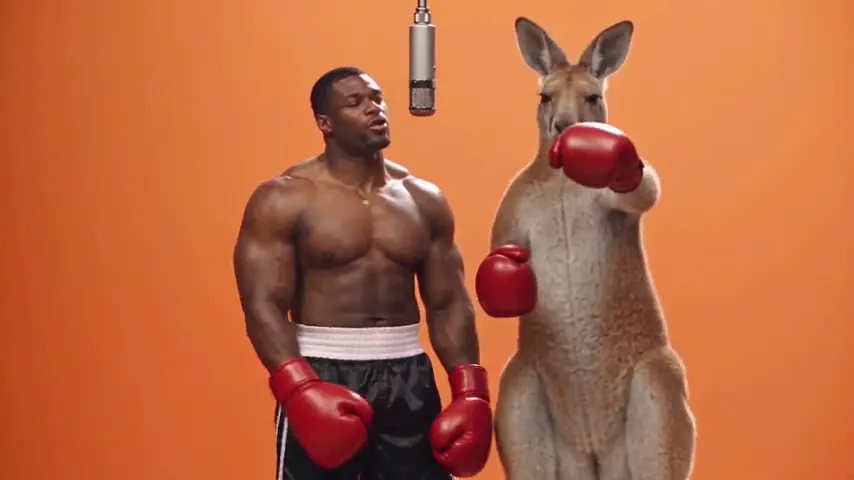 A fighter and a gloved kangaroo going bar for bar